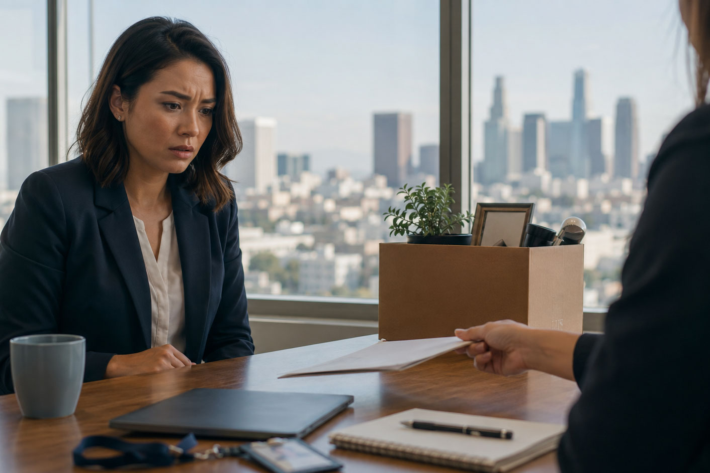 California wrongful termination — legal documents and employment records on a desk